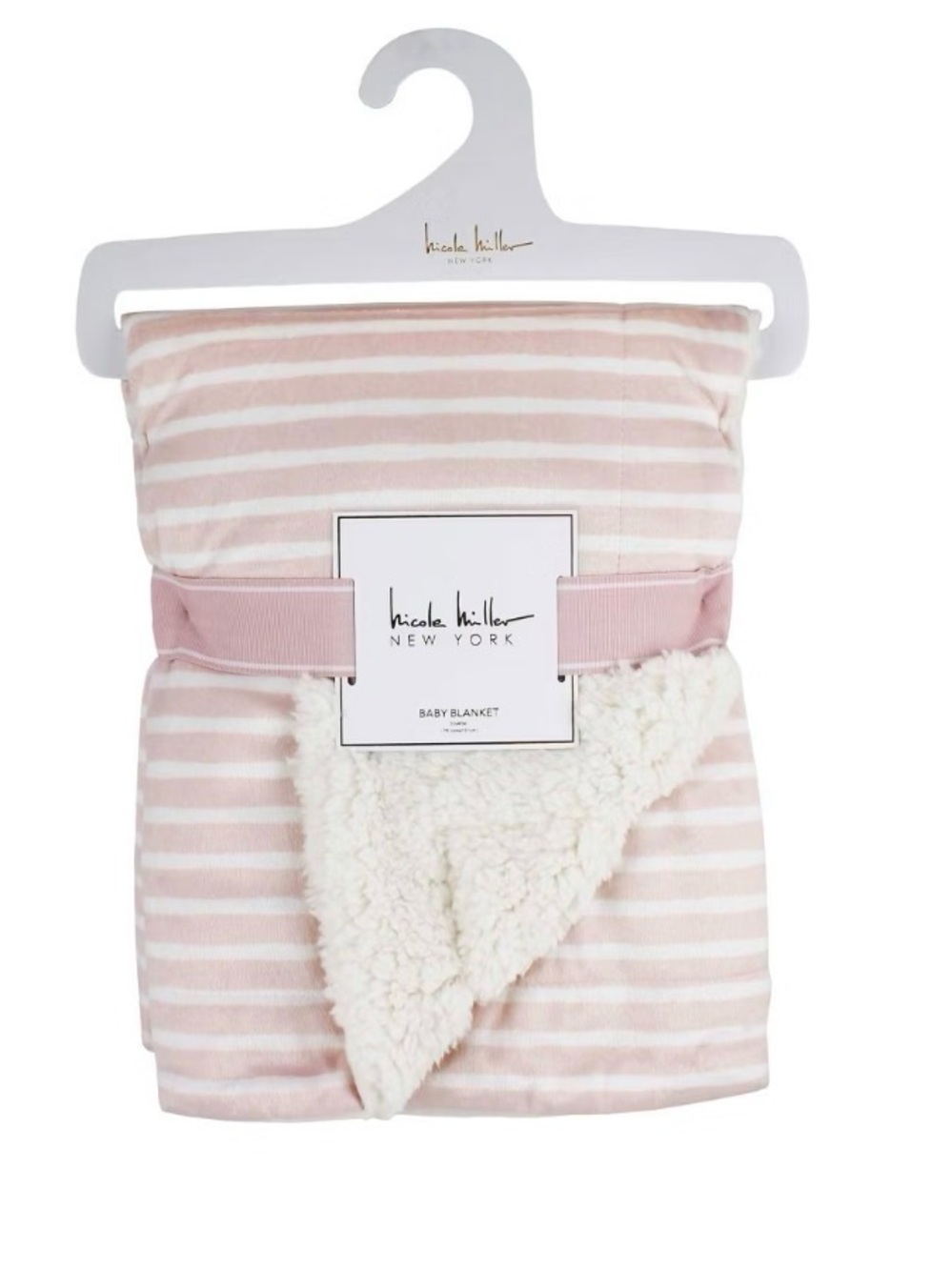 Nicole Miller Pink and White Stripe Sherpa Baby Blanket